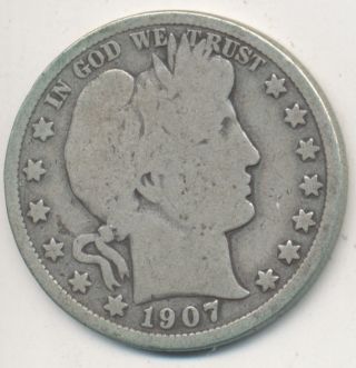 1907 - D Barber Silver Half Dollar Circulated Half Dollar photo