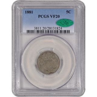 1881 Us Shield Nickel 5c - Pcgs Vf20 - Cac Verified photo