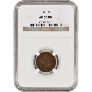 1869 Us Indian Head Cent 1c - Ngc Au50 Bn photo