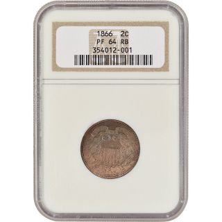 1866 Us Two - Cent Piece Proof - Ngc Pf64 Rb photo