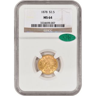 1878 Us Gold $2.  50 Liberty Head Quarter Eagle - Ngc Ms64 - Cac Verified photo