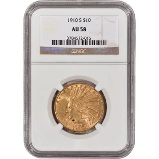 1910 - S Us Gold $10 Indian Head Eagle - With Motto - Ngc Au58 photo