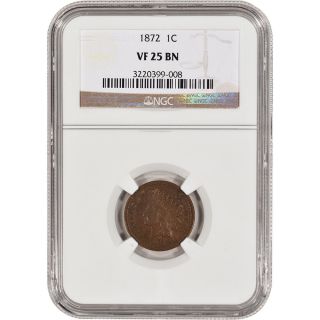 1872 Us Indian Head Cent 1c - Ngc Vf25 Bn photo