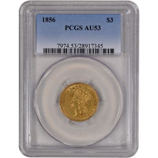 1856 Us Gold $3 Indian Princess Head - Pcgs Au53 photo