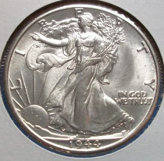 1944 D Walking Liberty Half Dollar Bu,  Shinny Silver Coin. photo