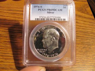 1976 - S (silver) Eisenhower (ike) $1 Pcgs Pr69 Dcam List=$55 photo