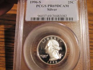 1996 - S (silver) Washington Quarter Pcgs Pr69 Dcam List=$37 photo