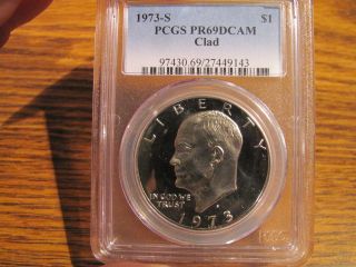 1973 - S Clad Eisenhower (ike) $1 Pcgs Pr69 Dcam List=$44 Blazer photo