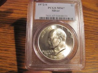 1972 - S (silver) Eisenhower (ike) $1 Pcgs Ms67 List=$65 photo