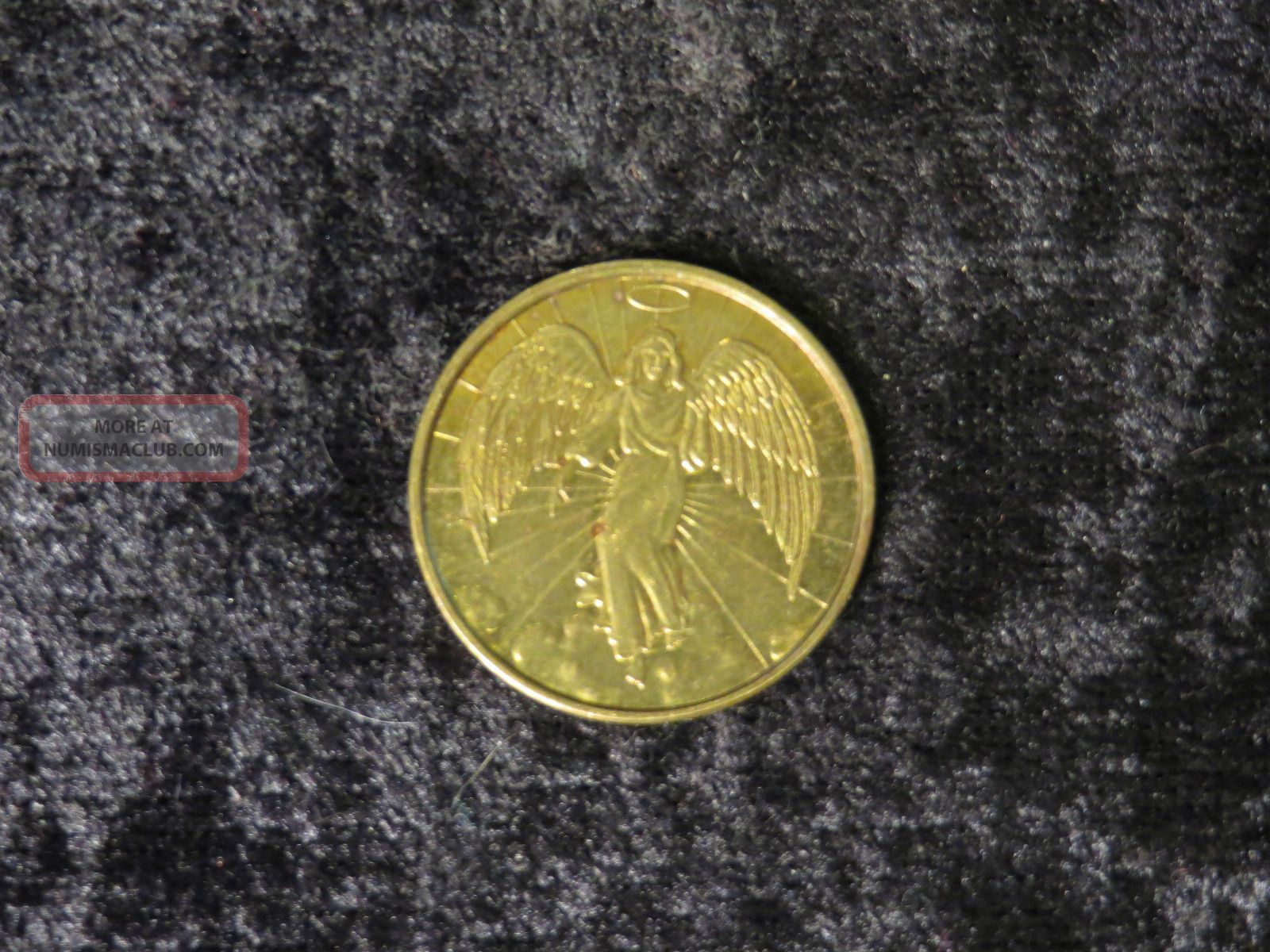 Guarduan Angel Gold Toned Brass Good Luck Token Coin - Flip