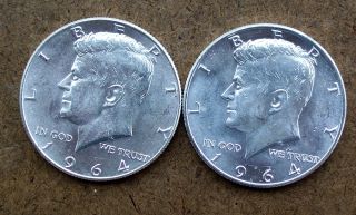 2 - 1964 Kennedy Silver Half Dollars 90% photo