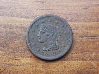 1849 Braided Hair Large Cent   Real Coin photo