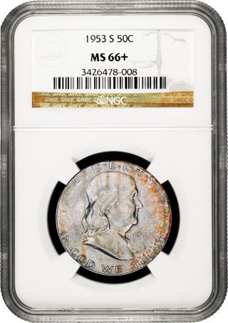1953 - S Franklin Ngc Ms 66 +plus+.  Extremely Rare - 1 Of Only 5 Rainbow Color photo