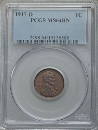 1917 D Lincoln Cent Pcgs Ms64bn photo