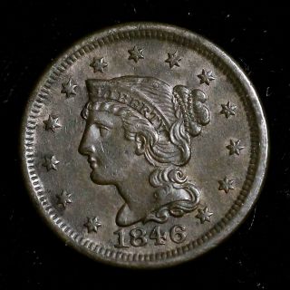 1846 Braided Hair Large Cent Coin 1c photo
