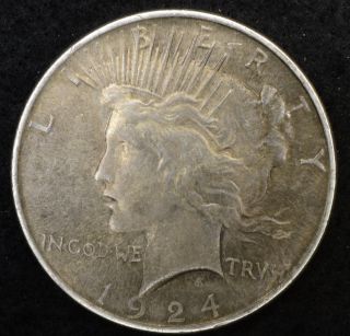 1924 $1 Peace Silver Dollar - Thick Patina Nicely Toned Unc 330 photo