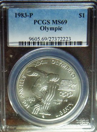 1983 - P Los Angeles Olympic Discus Pcgs Ms - 69 Silver Dollar Commemorative photo