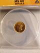 1874 Us Indian Head Large Head Gold Dollar $1 Coin Anacs Ms60 Gold photo 2