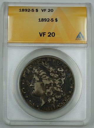 1892 - S Morgan Silver Dollar,  Anacs Vf - 20,  Very Fine Coin photo