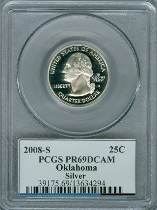 2008 - S Oklahoma Silver Quarter Pcgs Pr - 69 Dcam Flag 2nd Finest Registry photo
