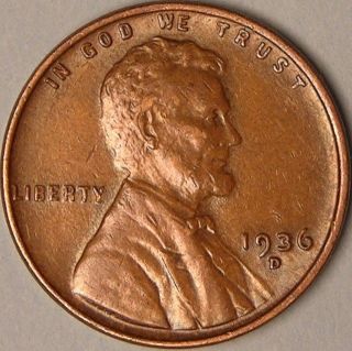 1936 D Lincoln Wheat Penny,  Aa - 436 photo