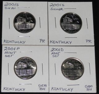 Kentucky 2001s Silver Pr. ,  2001s Cu Ni Pr,  2001p Gem Bu And 2001d Gem Bu photo