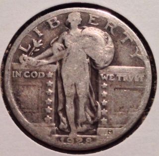 1928 Standing Liberty Quarter Good.  U.  S.  Coin 90% Silver. photo