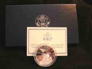 2005 Marine Corps 230th Anniversary Silver Proof Dollar W/coa. . photo