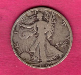 1917 - D - Obverse Silver Walking Liberty Half Dollar - Very Good - Fine photo