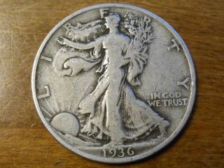 1936s Walking Liberty Half Dollar 50c Very Good Fine Vg F photo
