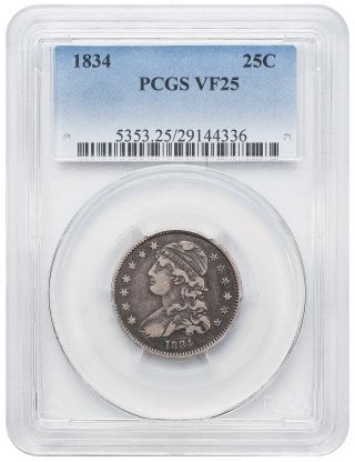 1834 Capped Bust Quarter 25c,  Br.  3 - Pcgs Vf25 photo