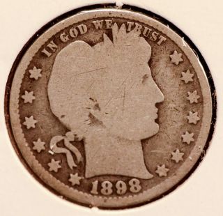 ɸɸɸ Silver Barber Quarter Dollar 1898 P ɸɸɸ photo