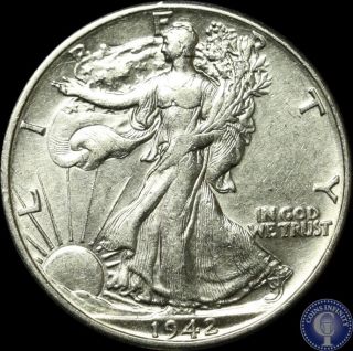 1942 P Uncirculated Silver Walking Liberty Half Dollar C54 photo