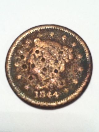 1844 Large Cent + 1 Large Cent Unreadable Coin photo