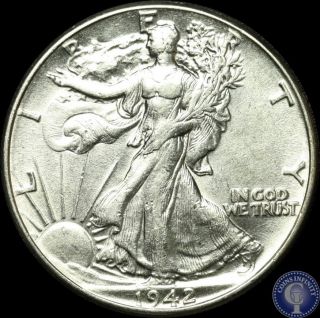 1942 P Uncirculated Silver Walking Liberty Half Dollar C75 photo