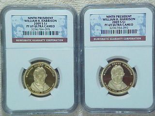 Two 2009 S Proof W H Harrison Presidential Dollars Ngc Graded Pf69 Ultra Cameo photo