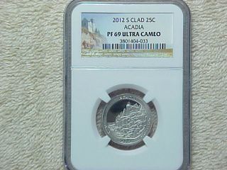 2012 S Proof Acadia National Park Clad Quarter Ngc Graded Pf69 Ultra Cameo Coin photo
