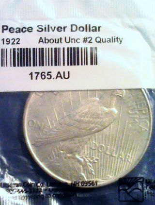 1922 P Silver Peace Dollar About Uncirculated 2 Piece Of History photo