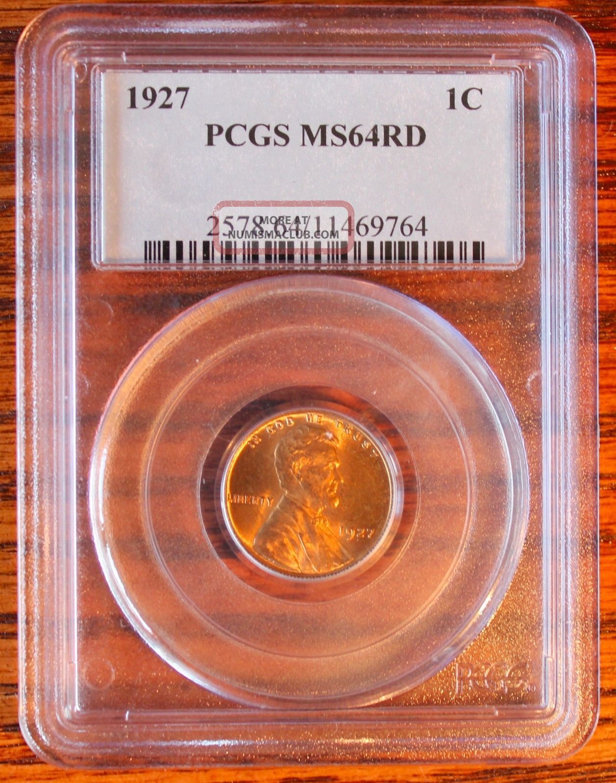1927 Lincoln Cent Pcgs Ms 64 Red Us Coin