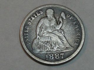 1887 Seated Liberty Silver Dime (fine) 4916a photo