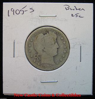 1905 - S Barber Quarter (25c).  Circulated.  90% Silver.  Spec - photo