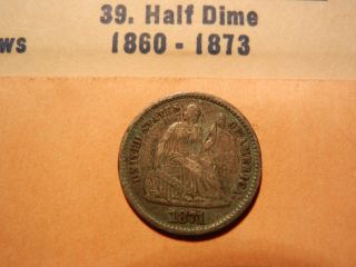 1871 Us Silver Seated Liberty Silver Half Dime Five Cent Coin photo