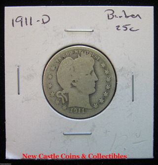 1911 - D Barber Quarter (25c).  Circulated.  90% Silver.  Spec - photo