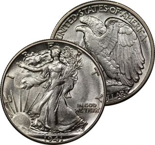 1941 Walking Liberty Half Silver Coin Choice Bu Unc photo