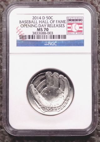 2014 - D Ngc Ms70 Baseball Hall Of Fame 50c Coin Opening Day Releases photo