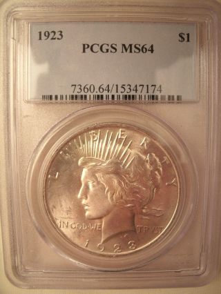 1923 Pcgs Ms 64 Peace Dollar Silver $1 Coin photo