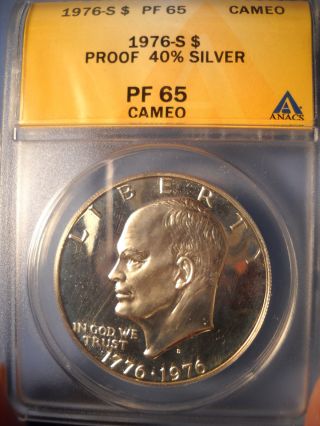 1976 S Silver Proof Ike Dollar Anacs Pf65 Cam photo