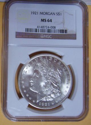 1921 Morgan Silver Dollar Ms64,  Ms64 Ngc photo