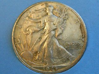 1943d Walking Liberty Half Dollar 50 Cents Au Almost Uncirculated About Ref 17 photo