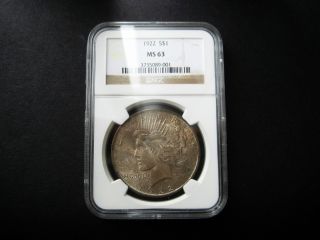 1922 P Peace Silver Dollar Choice Unc Bu Toned Coin Ngc 63 photo